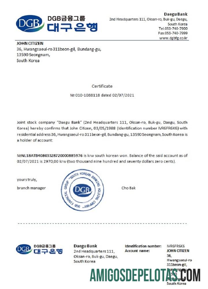 Referência do Banco DGB da Coreia do Sul modelo